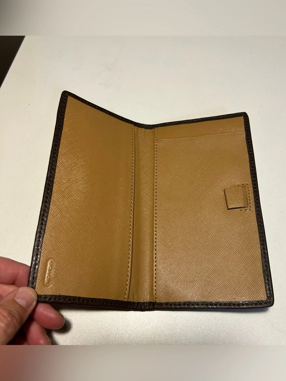 Coach Signature CC Khaki Brown Checkbook Cover Wallet Pen Holder